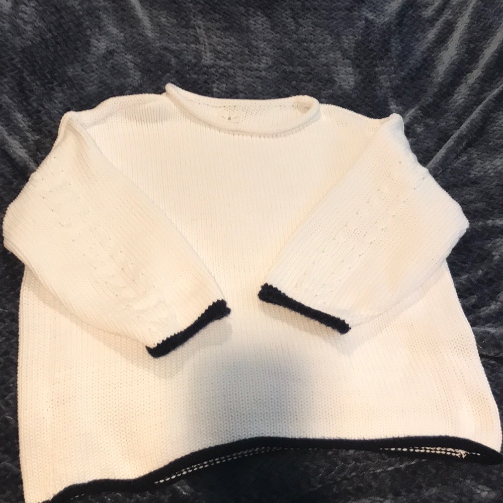 Lou and Grey White with Navy trim sweater.